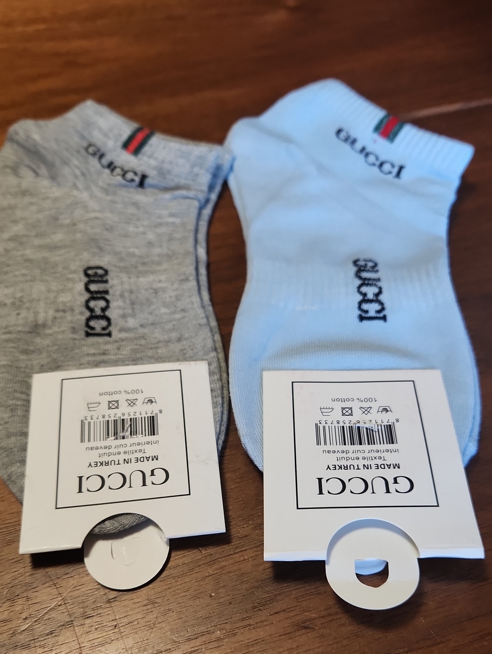 Fashion to Figure Low-Cut Athletic Socks in Gray and White with Stripe Detail